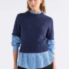 Luft Lurex-stickad topp, marinblå och koppar Luft Lurex-stickad topp, marinblå och koppar