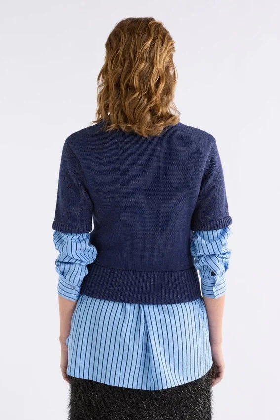 Luft Lurex-stickad topp, marinblå och koppar Luft Lurex-stickad topp, marinblå och koppar