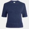 Luft Lurex-stickad topp, marinblå och koppar Luft Lurex-stickad topp, marinblå och koppar