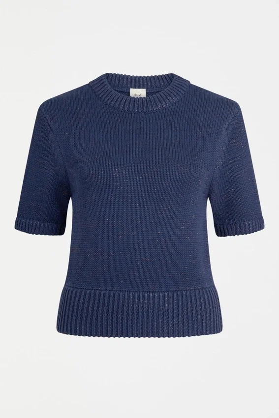 Luft Lurex-stickad topp, marinblå och koppar Luft Lurex-stickad topp, marinblå och koppar